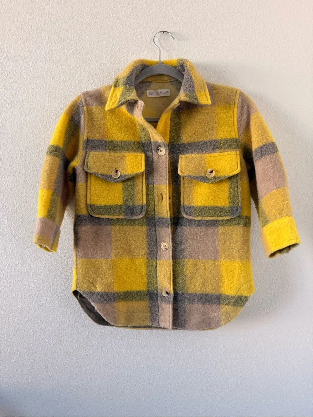 Zara Yellow and Gray Plaid Button-Up Shacket